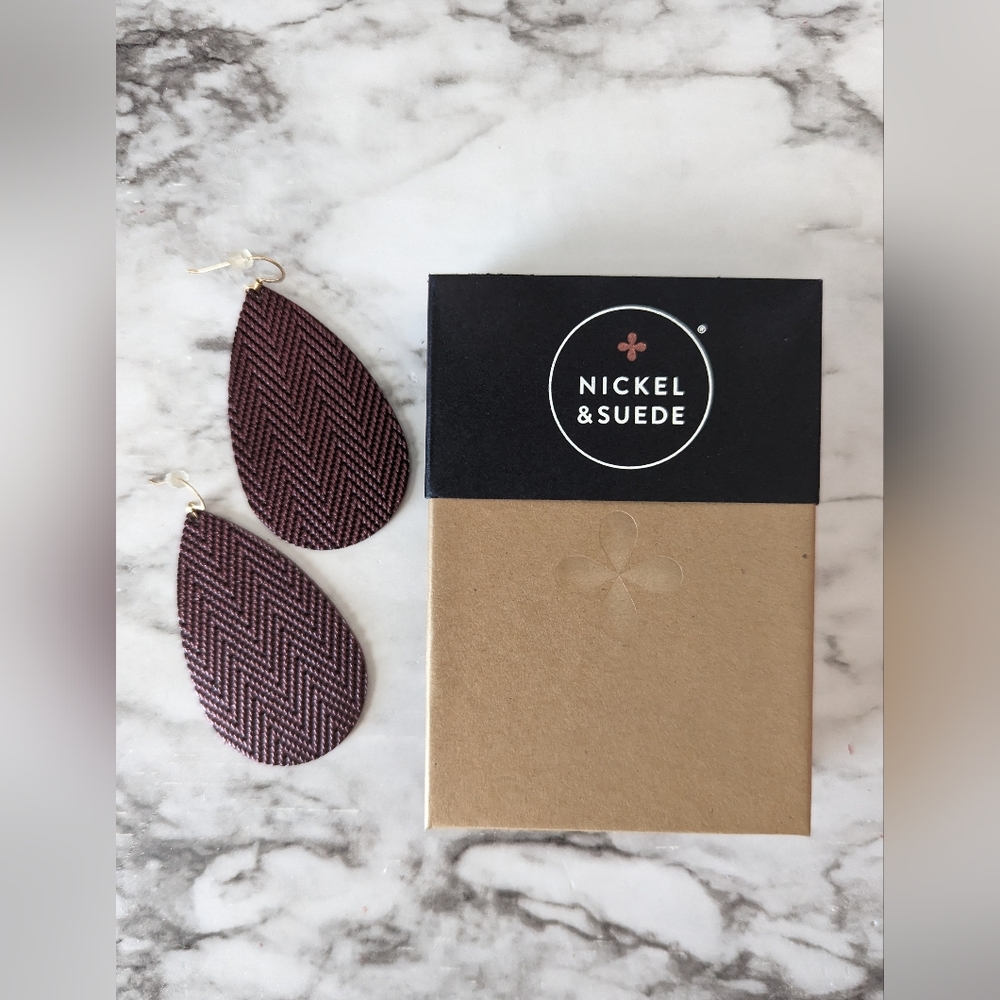 EUC Nickel and Suede Mulberry Delicate Chevron Teardrop Earrings